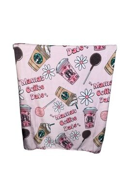 Mama's Coffee Date Pink Minky Plush Throw Blanket
